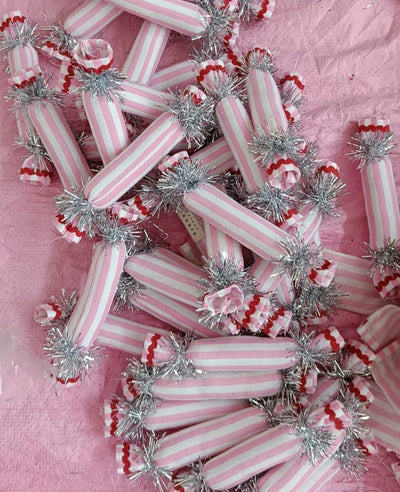Julepynt knallert, pink/hvide striber